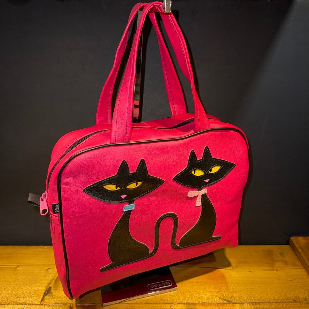 Vintage Paul Frank Mika Kat Black Cats Pink Handbag Purse Made USA Y2K